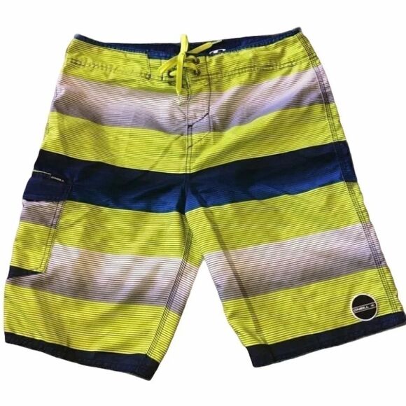 O’Neill Board Shorts Swim Green Gray Blue Striped - Picture 1 of 7